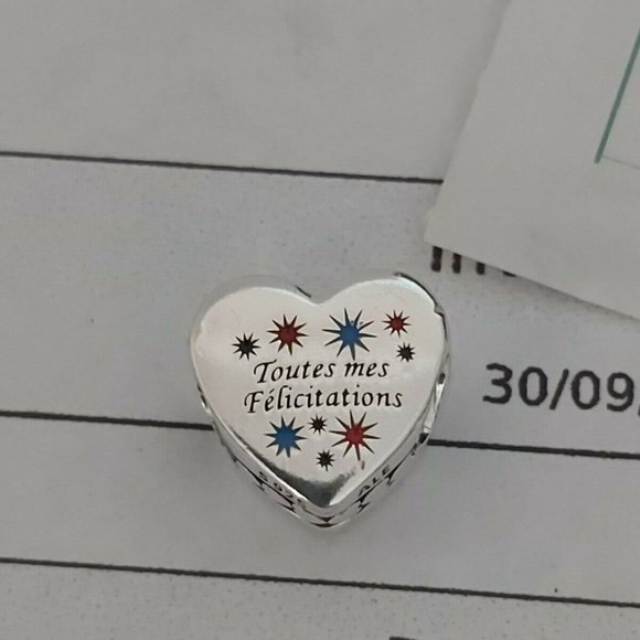 PANDORA *FRANCE EXCLUSIVE* “TOUTES MES FÉLICITATIONS CHARM (VERY RARE) - Picture 1 of 8
